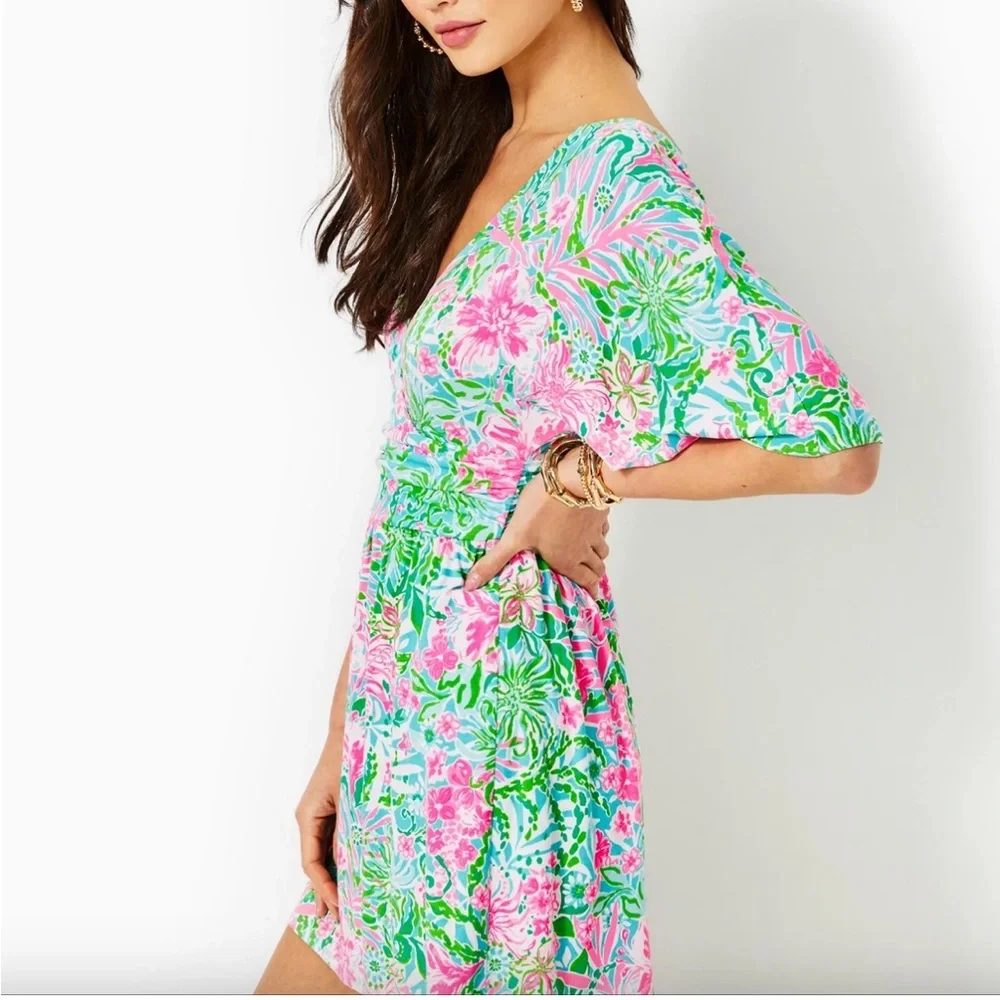 LILLY PULITZER SZ Medium PARIGI SKORT ROMPER *LEAF IT WILD* AMALFI BLUE - Picture 3 of 11